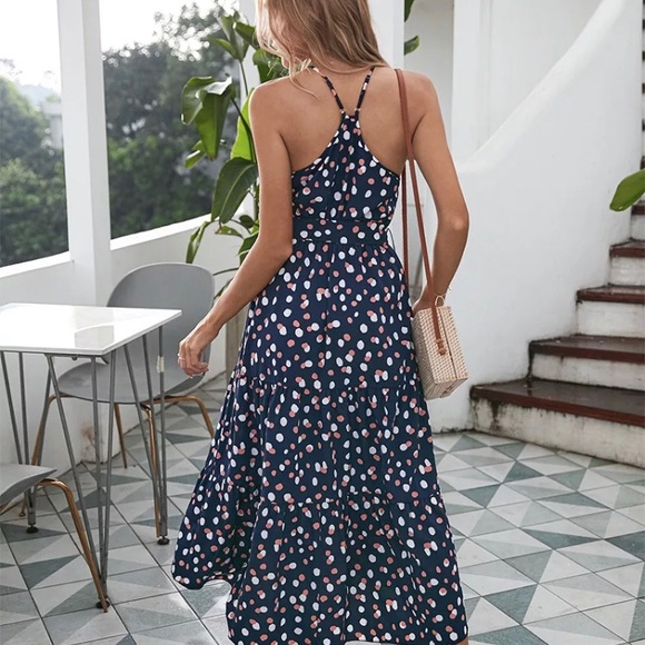 Blue and Pink Polka Dot Maxi dress - Picture 3 of 4